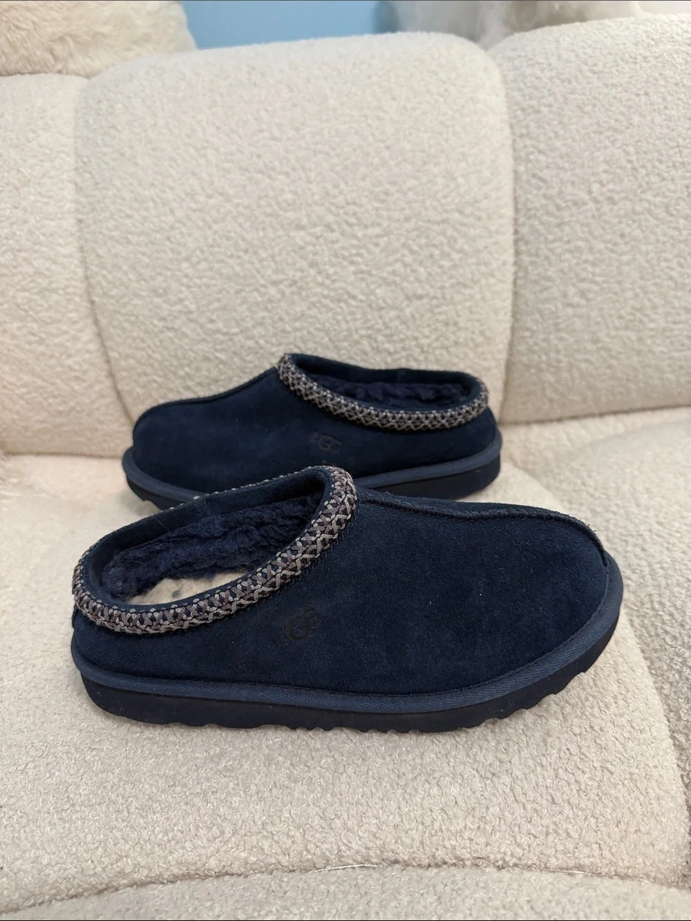 UGG Kids Dark Navy Suede Slip-On Clogs